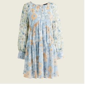 Long -Sleeve Crinkle Chiffon Dress in mixed-floral
